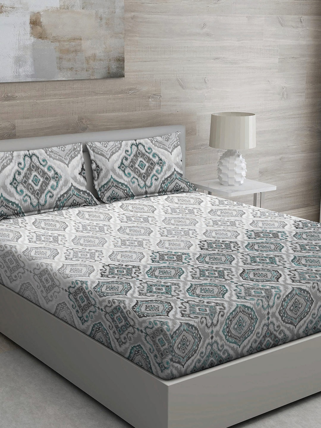 

GM Grey Ethnic Motifs 150 TC Queen Bedsheet with 2 Pillow Covers