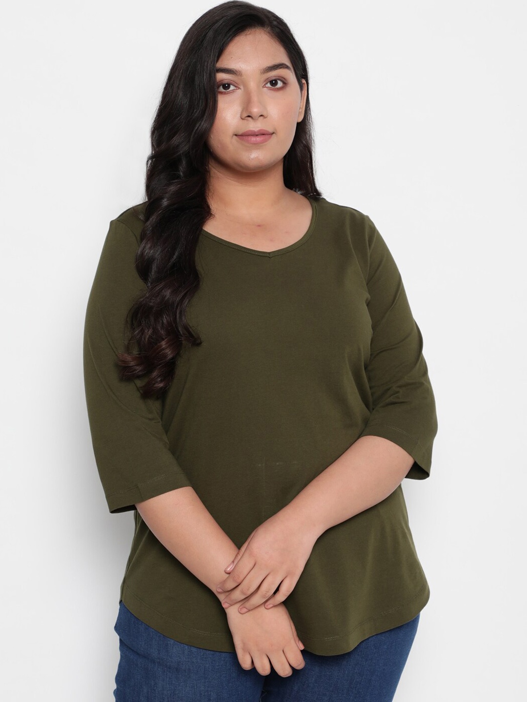 

Amydus Plus Size Women Plus Size Olive Green T-shirt
