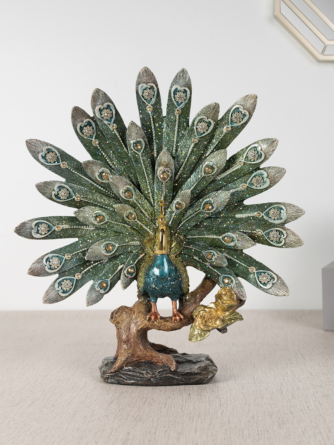 

HomeTown Green Dancing Peacock Showpiece