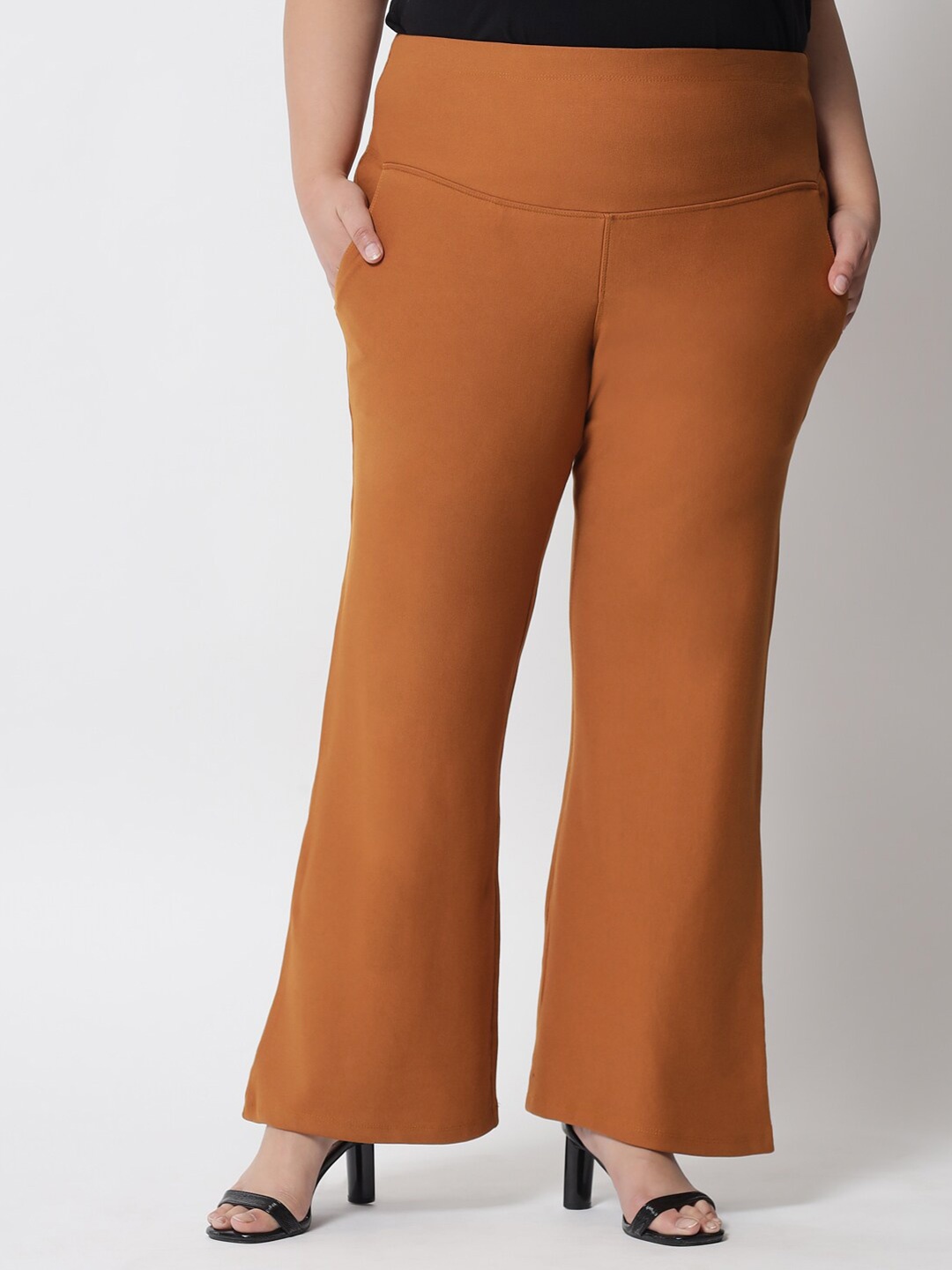 

Amydus Women Plus Size Brown Solid Treggings