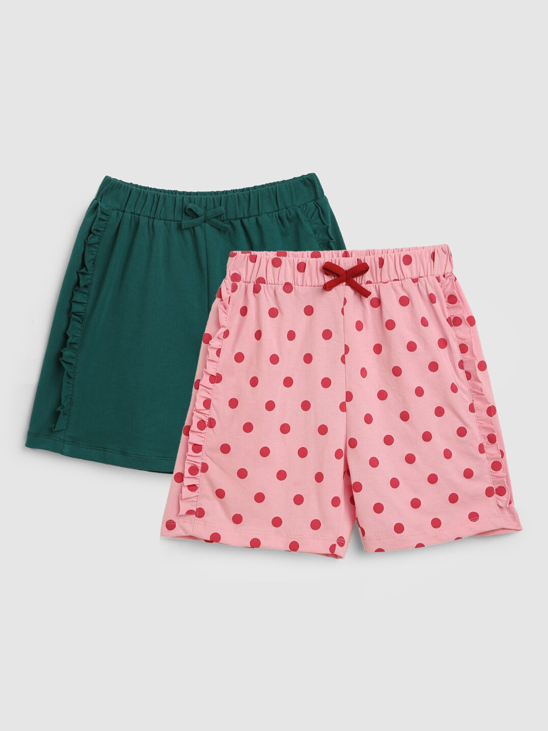 YK Girls Pack of 2 Solid Shorts, Green