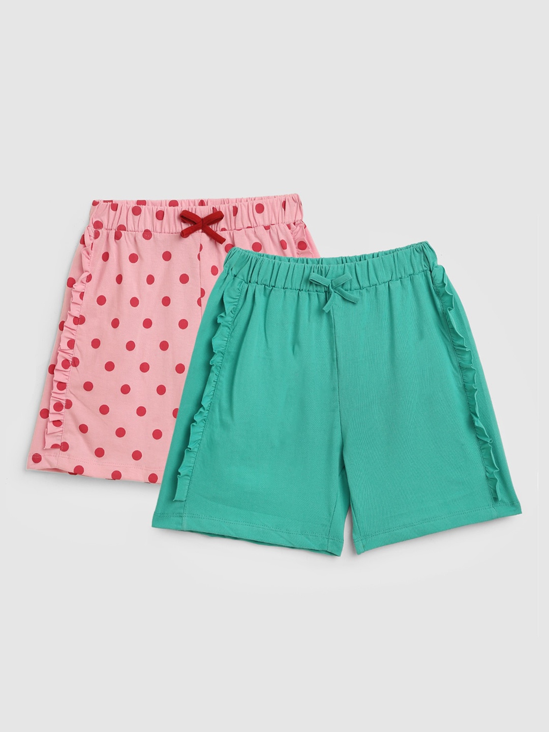 

YK Pack of 2 Girls Pink & Green Cotton Shorts