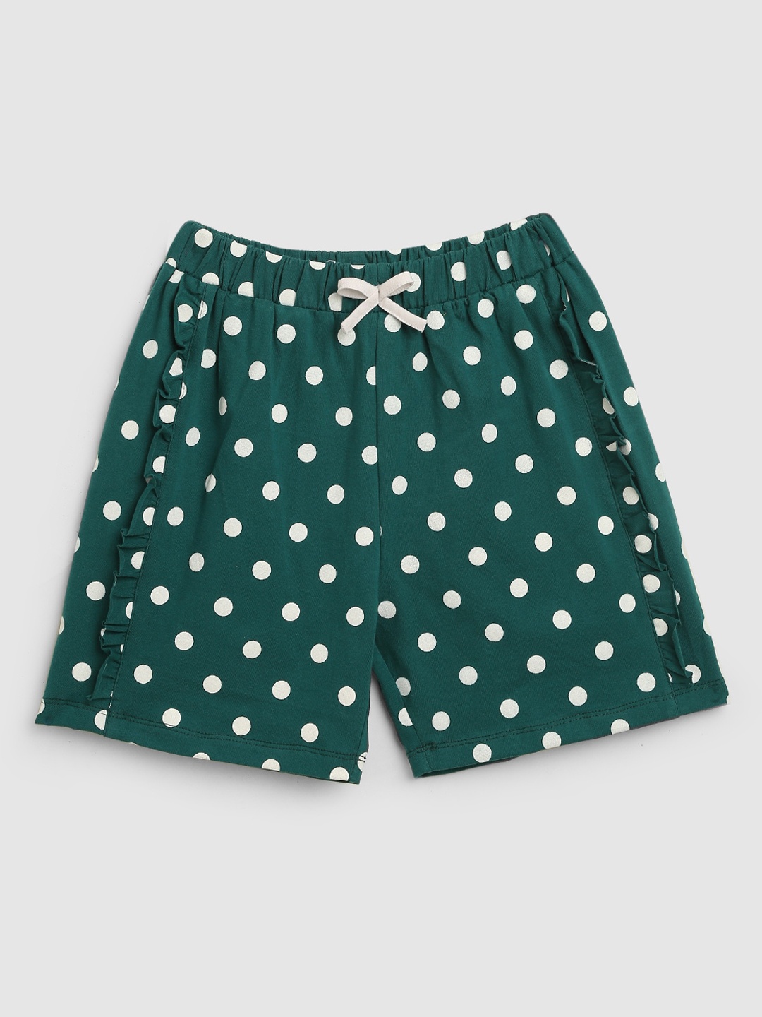

YK Girls Green & White Polka Dots Printed Shorts