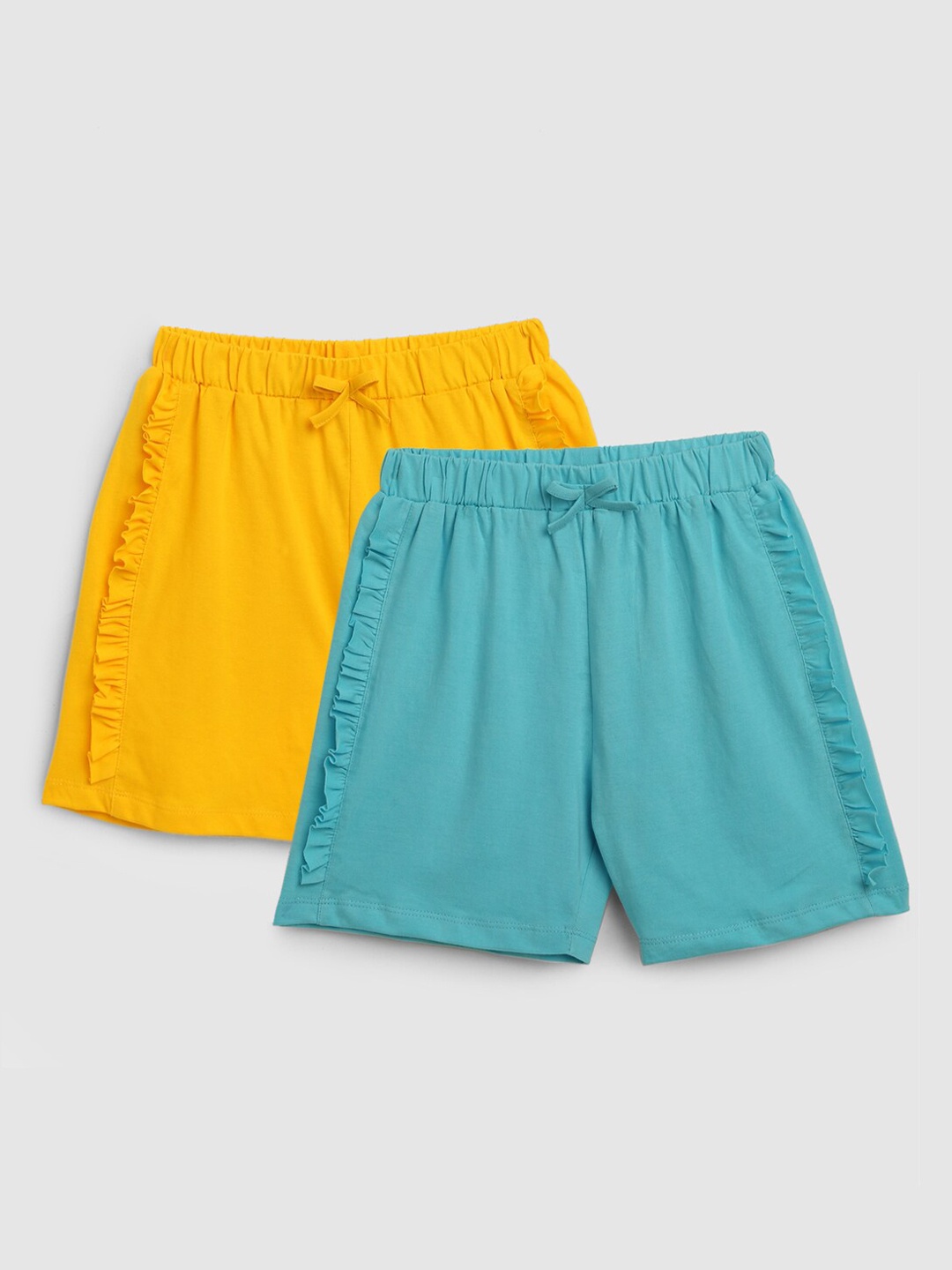 

YK Girls Pack Of 2 Solid Cotton Shorts, Green