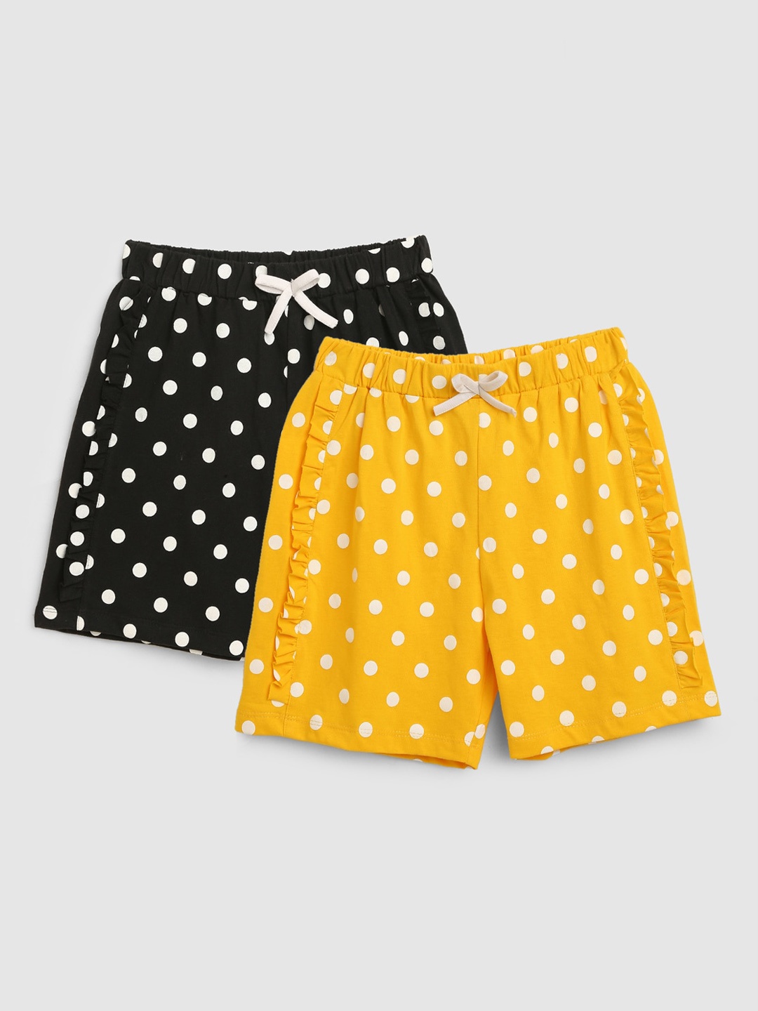 

YK Girls Pack of 2 Black & Yellow Cotton Regular Shorts