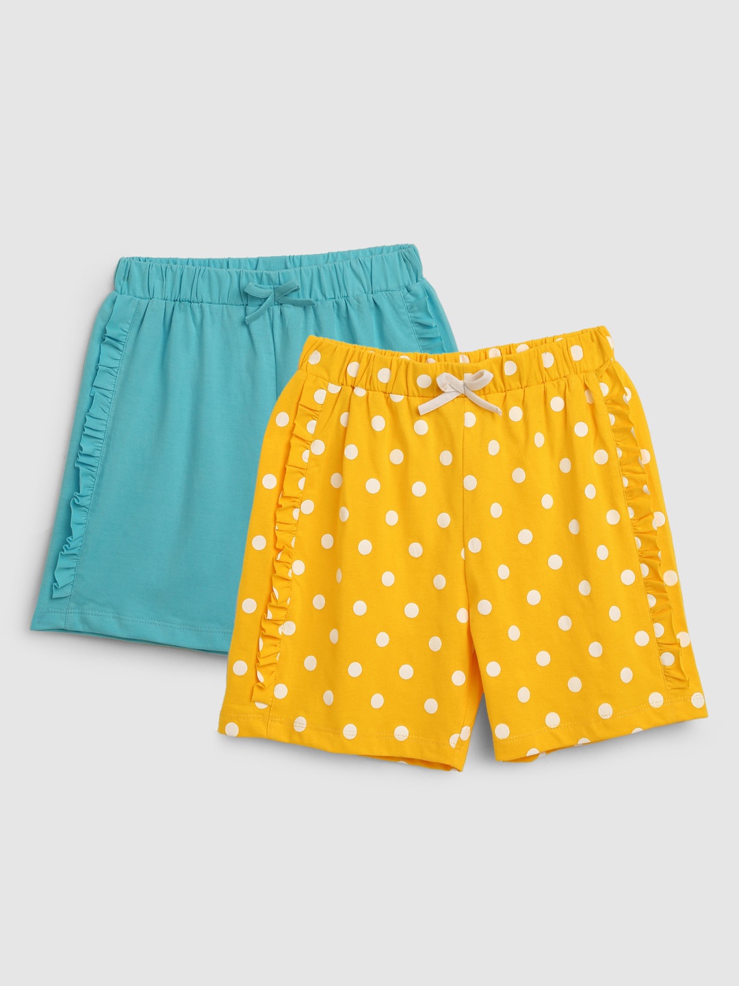 

YK Girls Pack of 2 Printed Cotton Shorts, Sea green