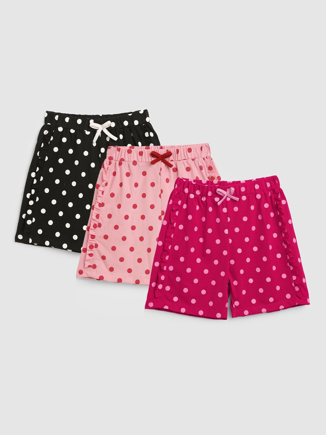

YK Girls Pack of 3 Printed Cotton Shorts, Pink