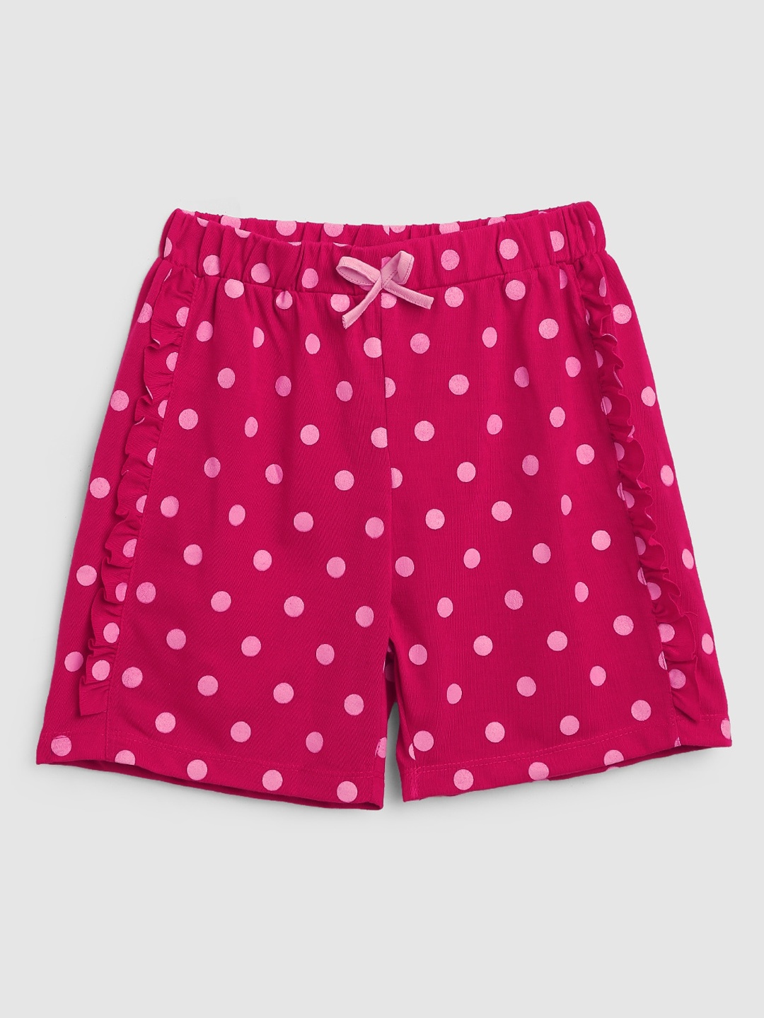 

YK Girls Pink Polka Dots Printed Cotton Regular Shorts