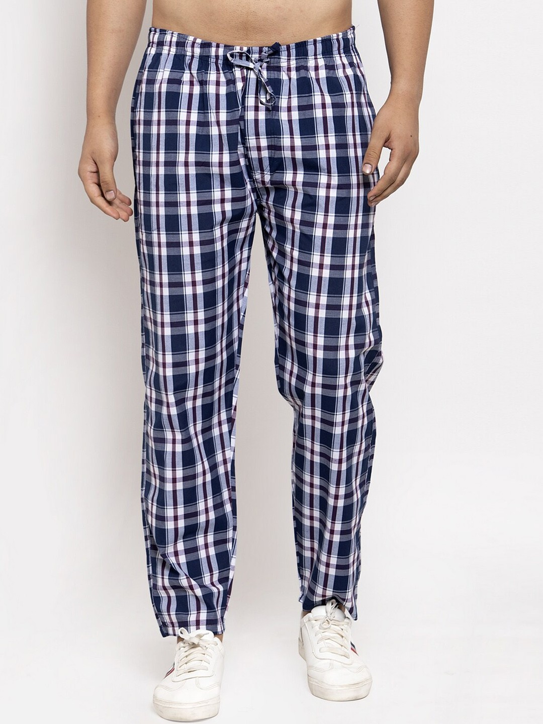 

JAINISH Men Navy Blue Checks Slim Fit Cotton Track Pants