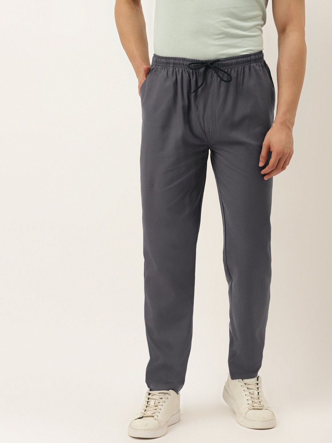 

JAINISH Men Grey Solid Pure Cotton Slim-Fit Track Pants