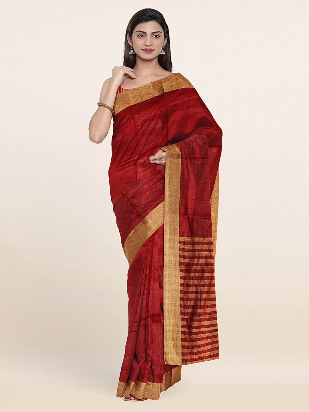 

Pothys Maroon & Gold-Toned Zari Saree