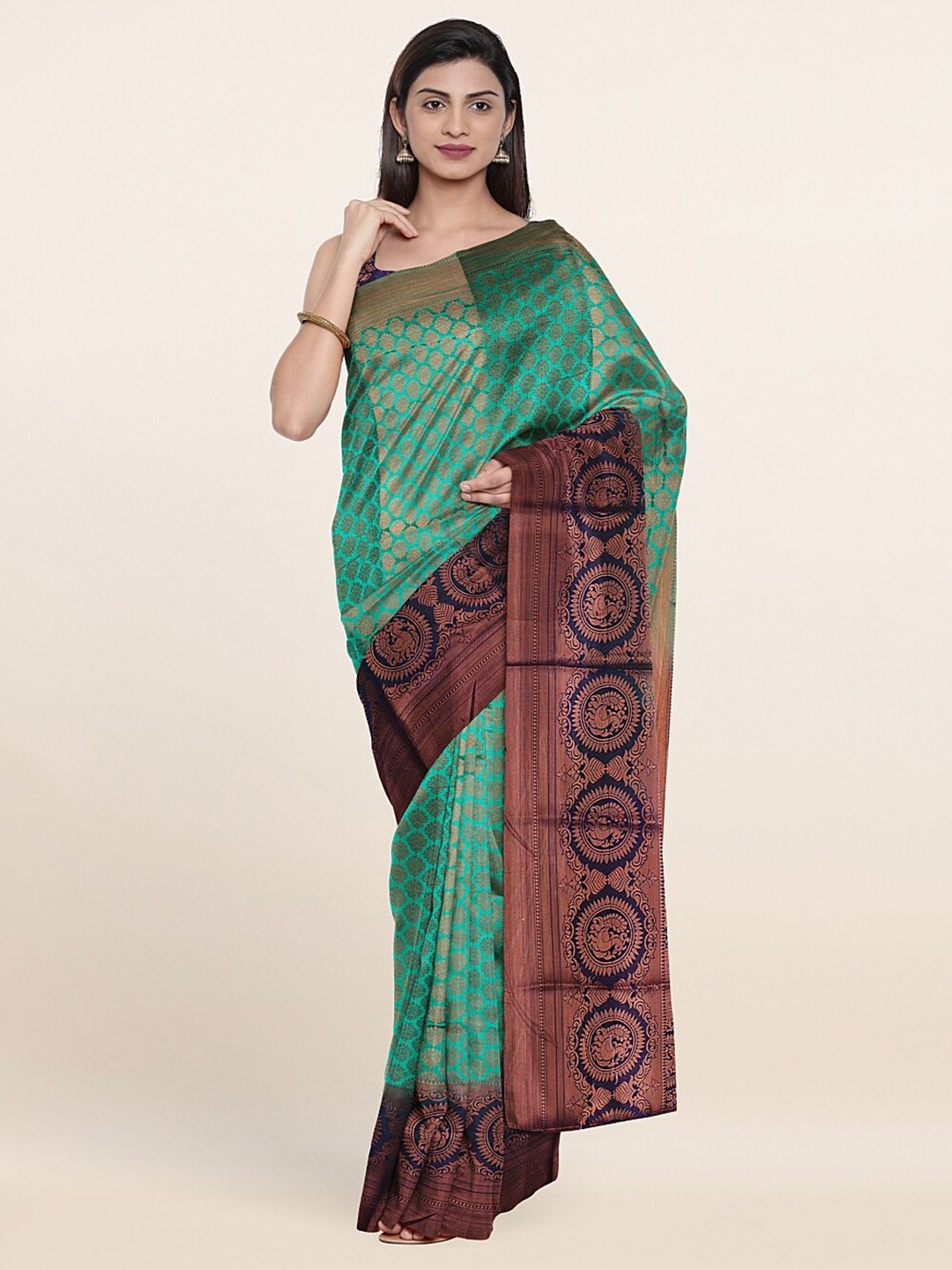 

Pothys Green & Brown Woven Design Zari Art Silk Saree
