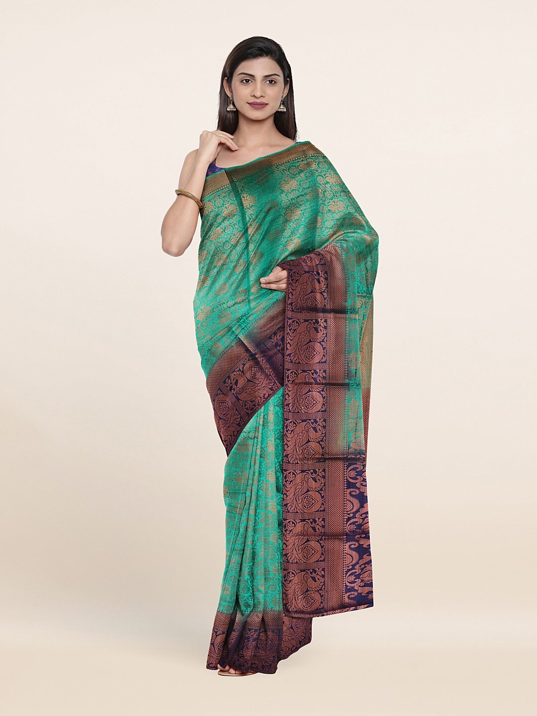 

Pothys Green & Golden Ethnic Motifs Art Silk Saree