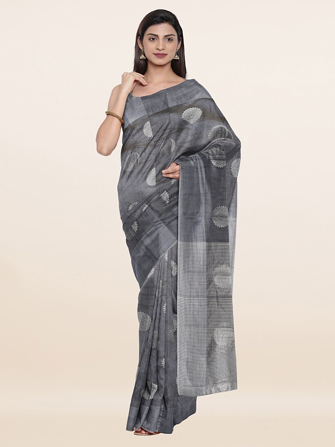

Pothys Grey Ethnic Motifs Jute Silk Saree