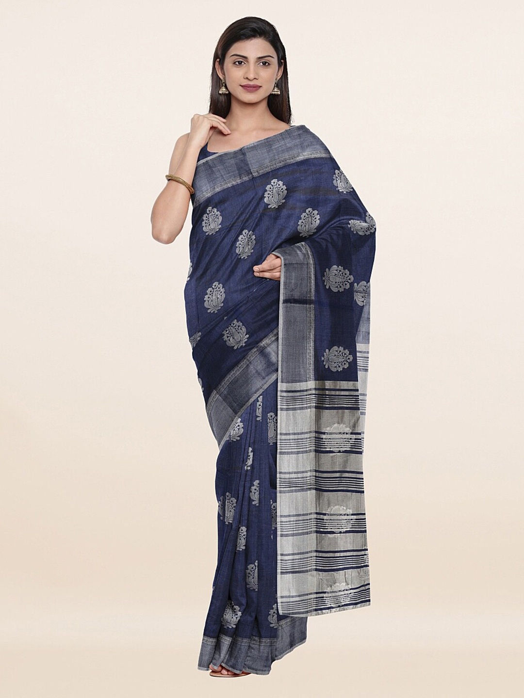 

Pothys Blue & Silver-Toned Woven Design Jute Silk Saree