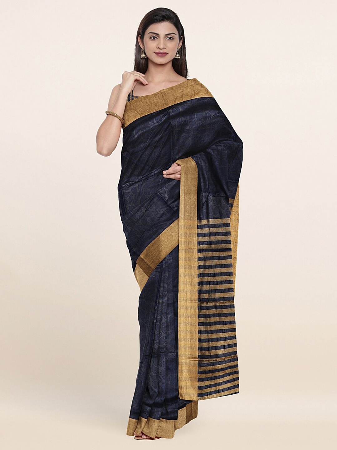 

Pothys Blue & Gold-Toned Zari Saree