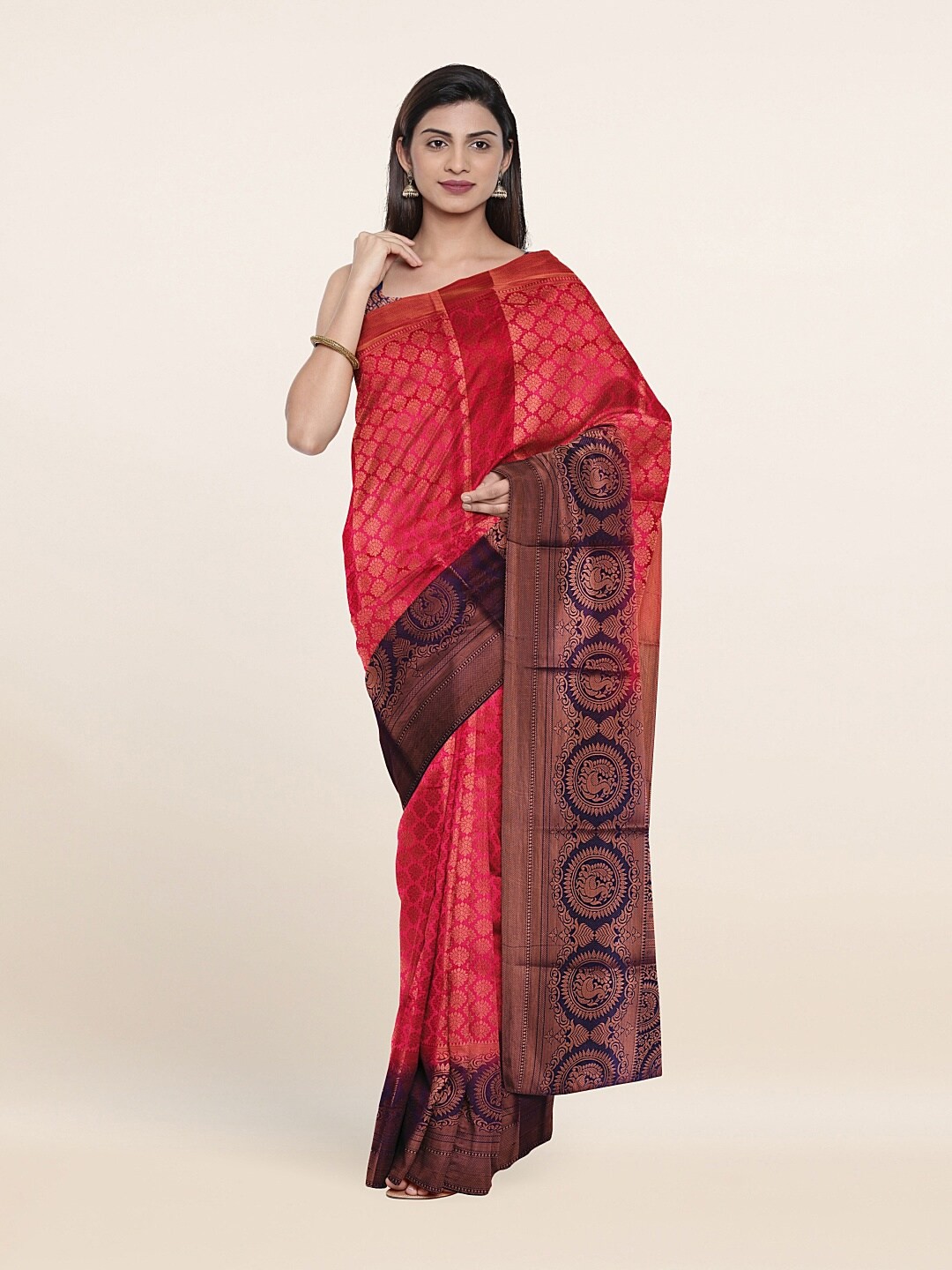 

Pothys Pink & Blue Woven Design Zari Art Silk Saree