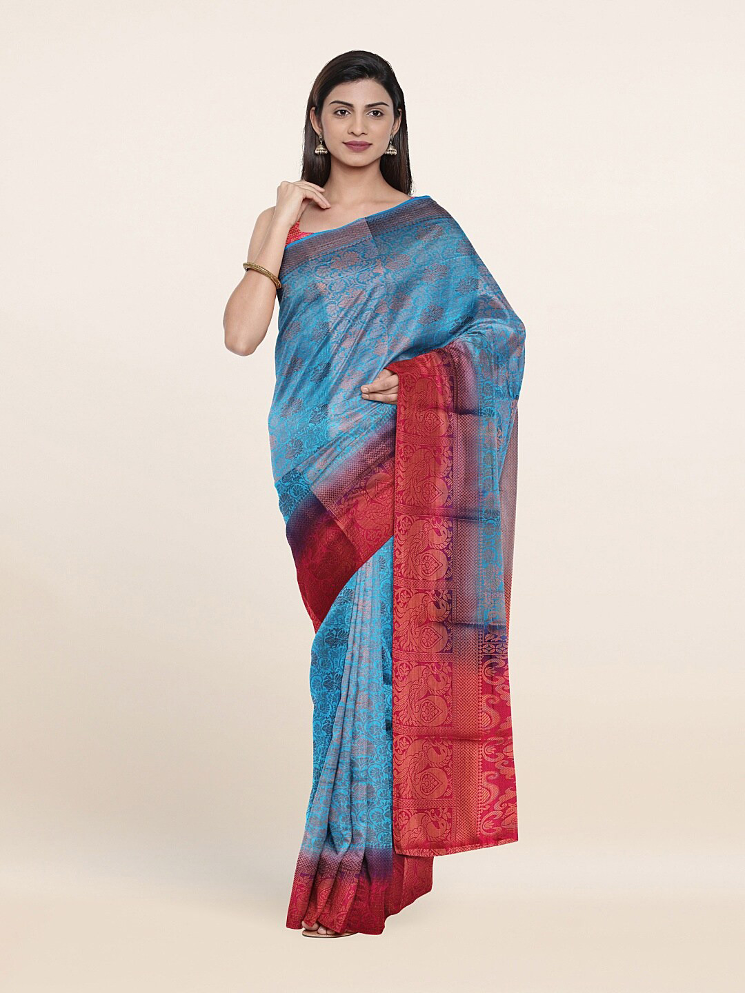 

Pothys Blue & Red Woven Design Zari Art Silk Saree