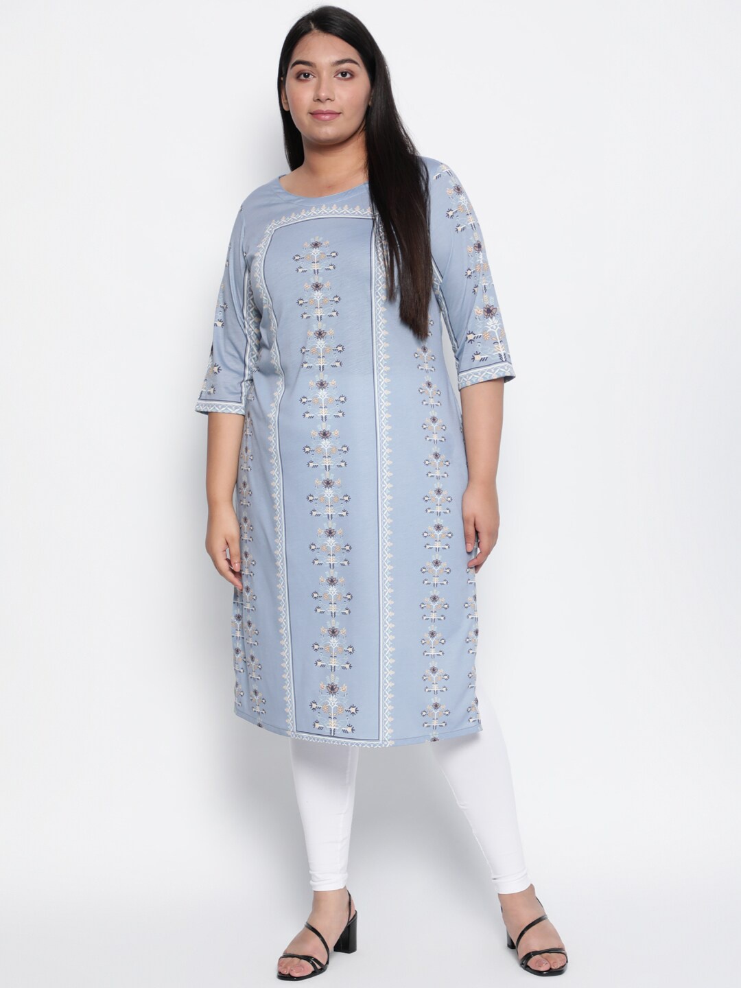 

Amydus Plus Size Women Blue Floral Printed Cotton Blend Kurta