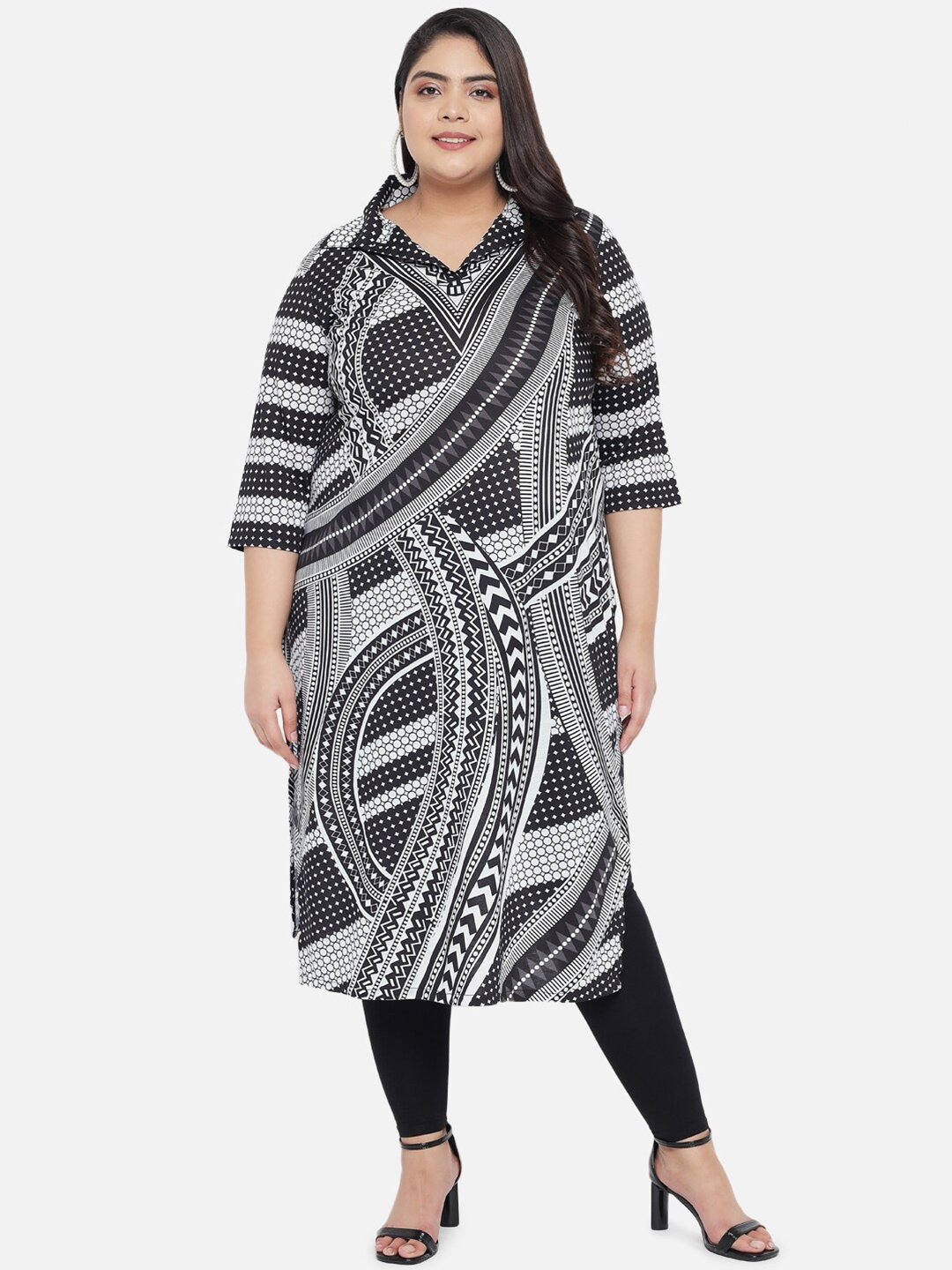 

Amydus Plus Size Women Black Geometric Printed Kurta
