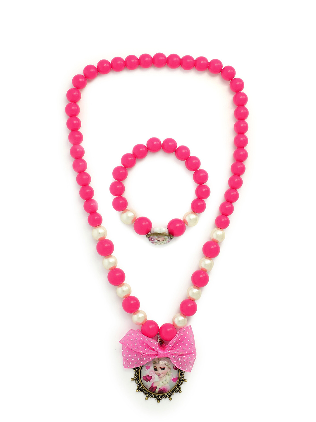 

El Regalo Girls Pink & White Necklace Bracelet Jewellery Set