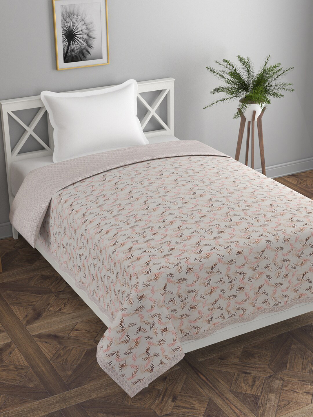 

Florida Beige & Pink Floral 120 GSM 220x240CM Pure Cotton Reversible Single Bed Dohar