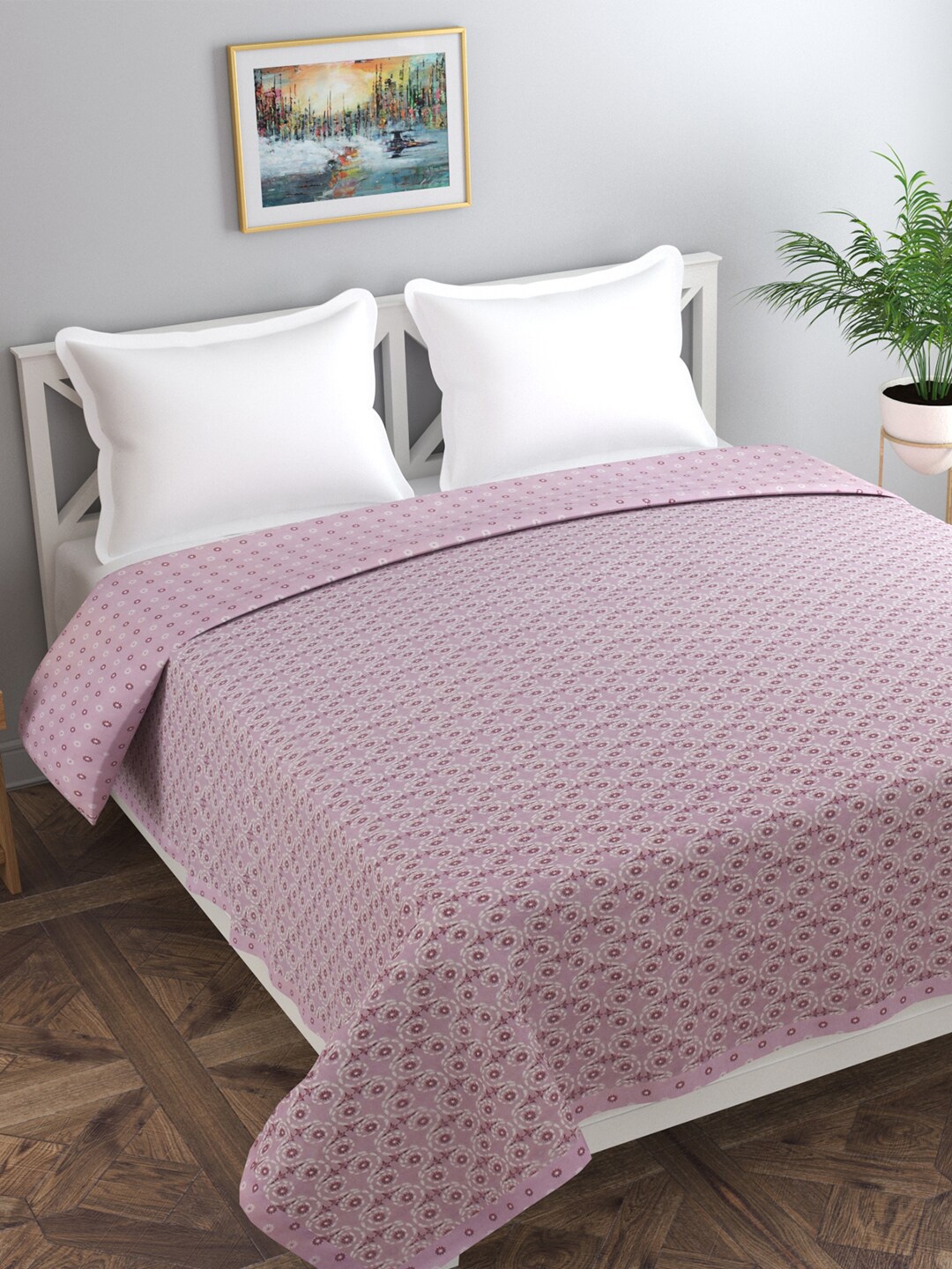 

Florida Pink & White Floral AC Room 120 GSM Double Bed Dohar