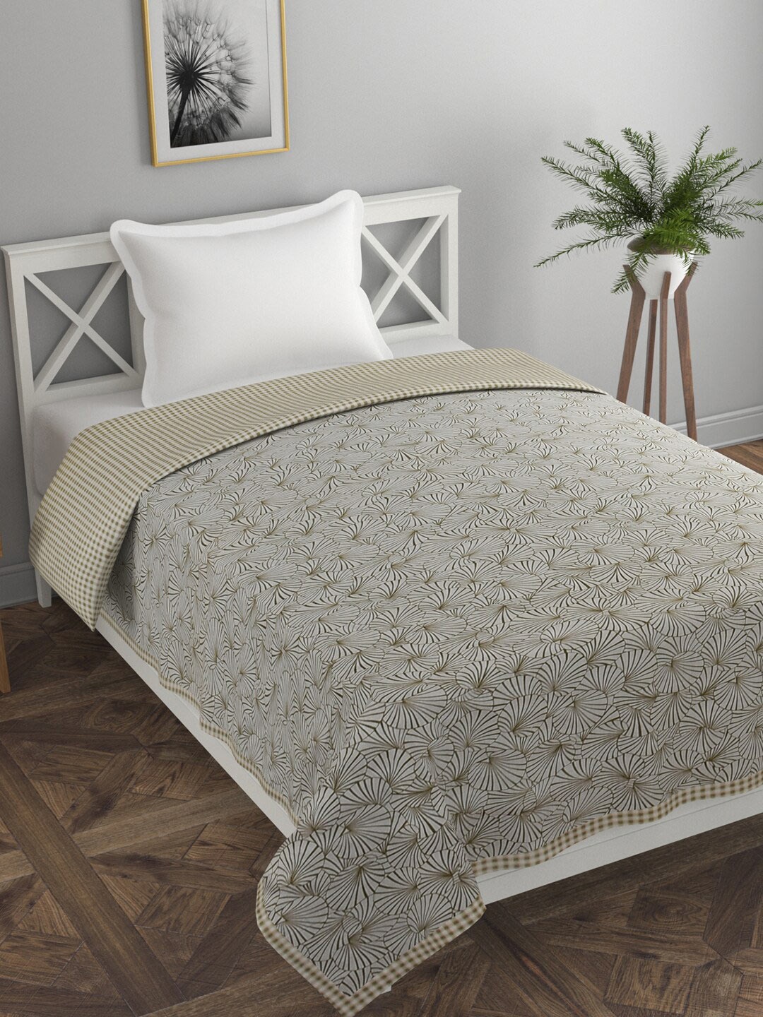 

Florida Olive Green & Grey AC Room 120 GSM Pure Cotton Reversible Single Bed Dohar