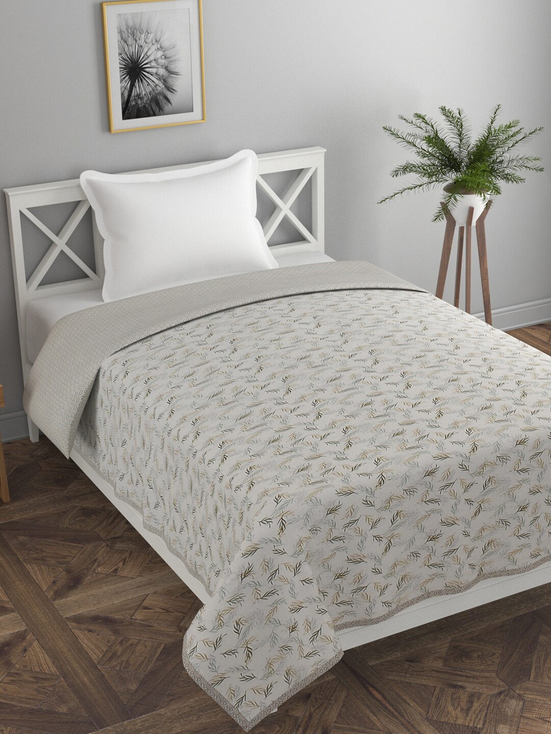 

Florida Grey & White Floral AC Room 120 GSM Single Bed Dohar