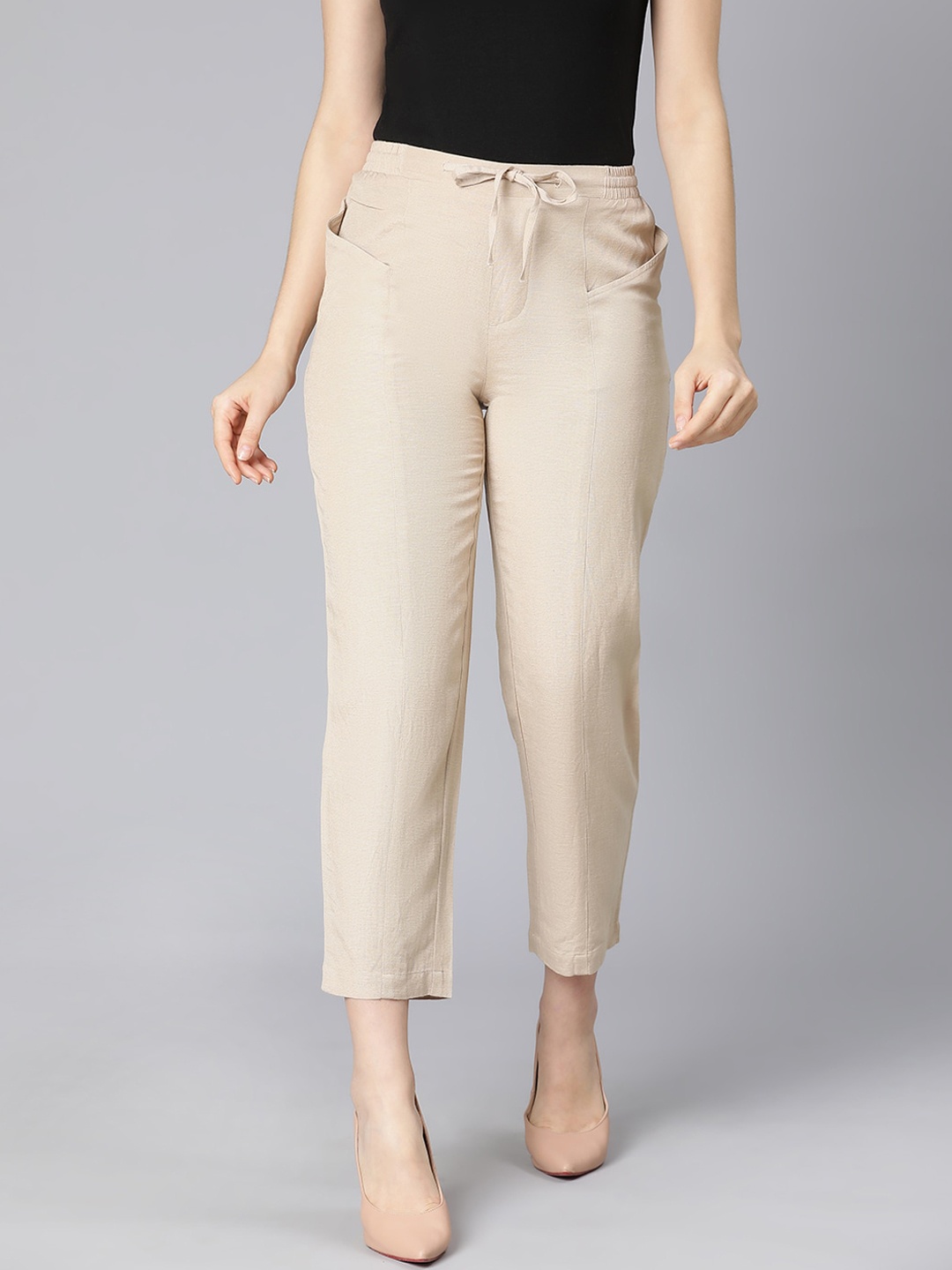 

Oxolloxo Women Beige Regular Fit Mid- Rise Trousers