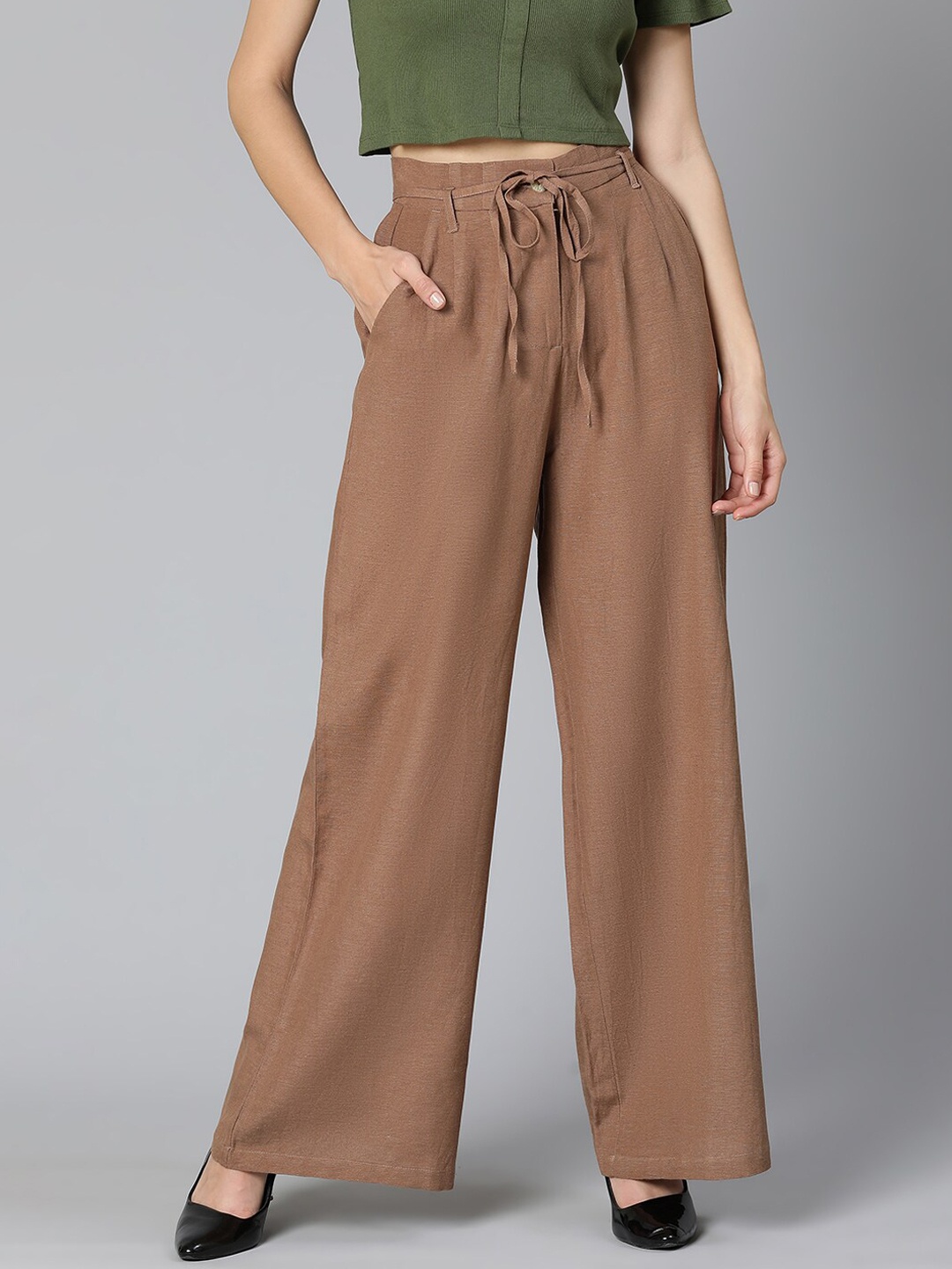 

Oxolloxo Women Brown High-Rise Trousers
