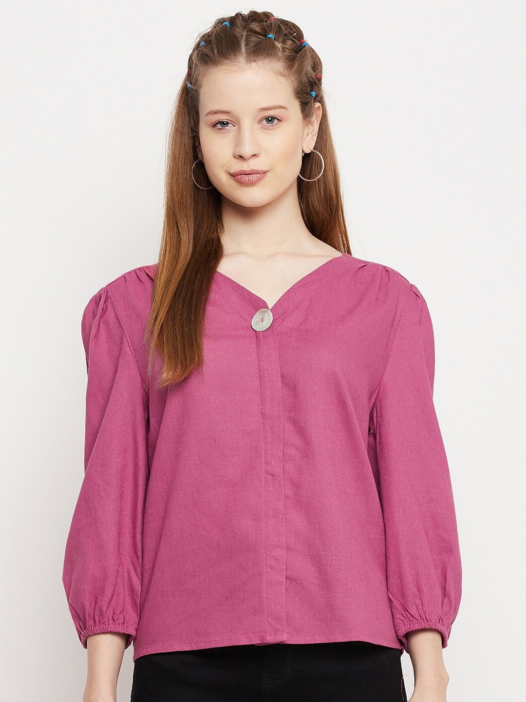 

Madame Pink Solid Linen Top