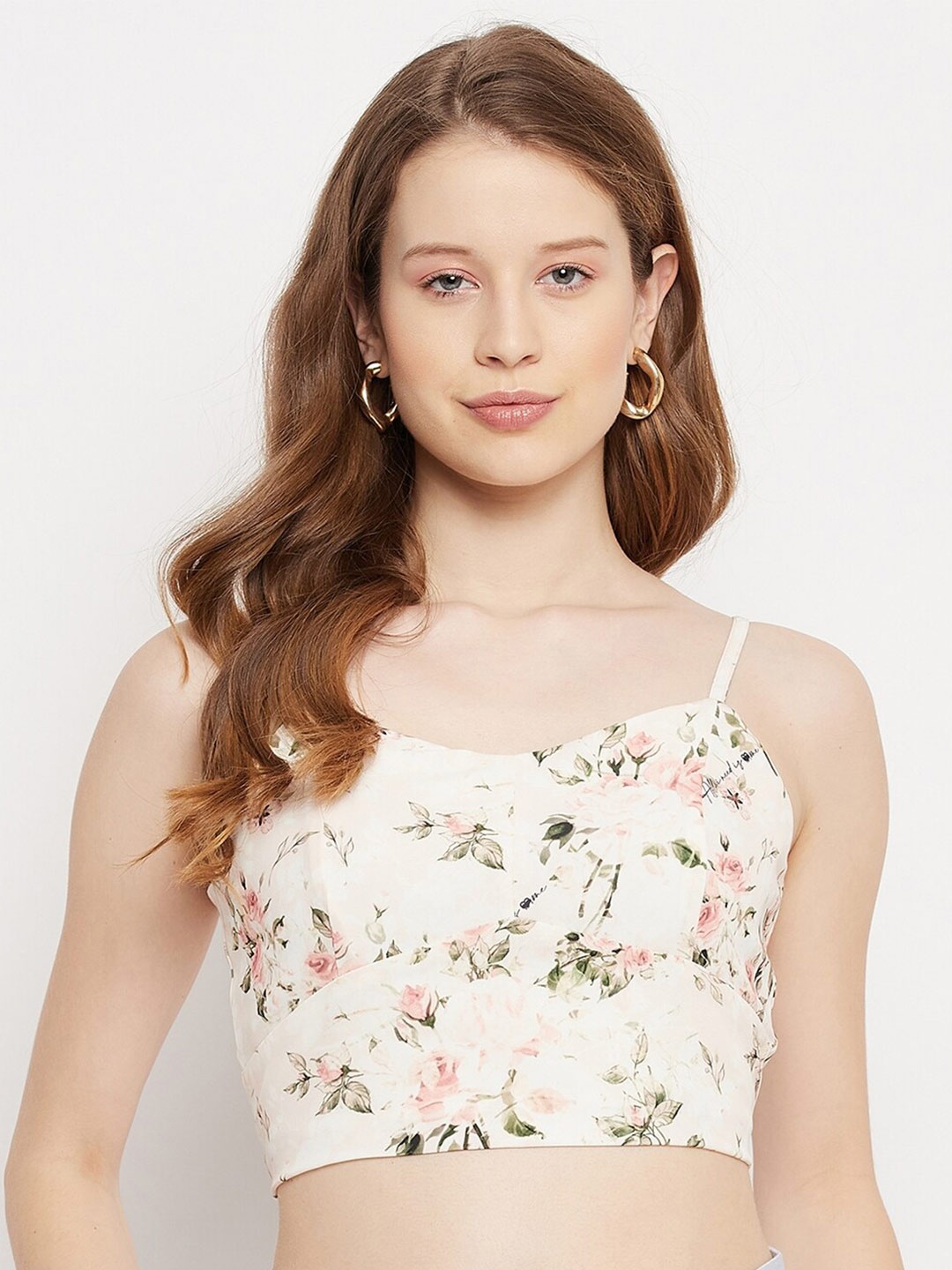 

Madame Off White & Pink Floral Print Empire Crop Top