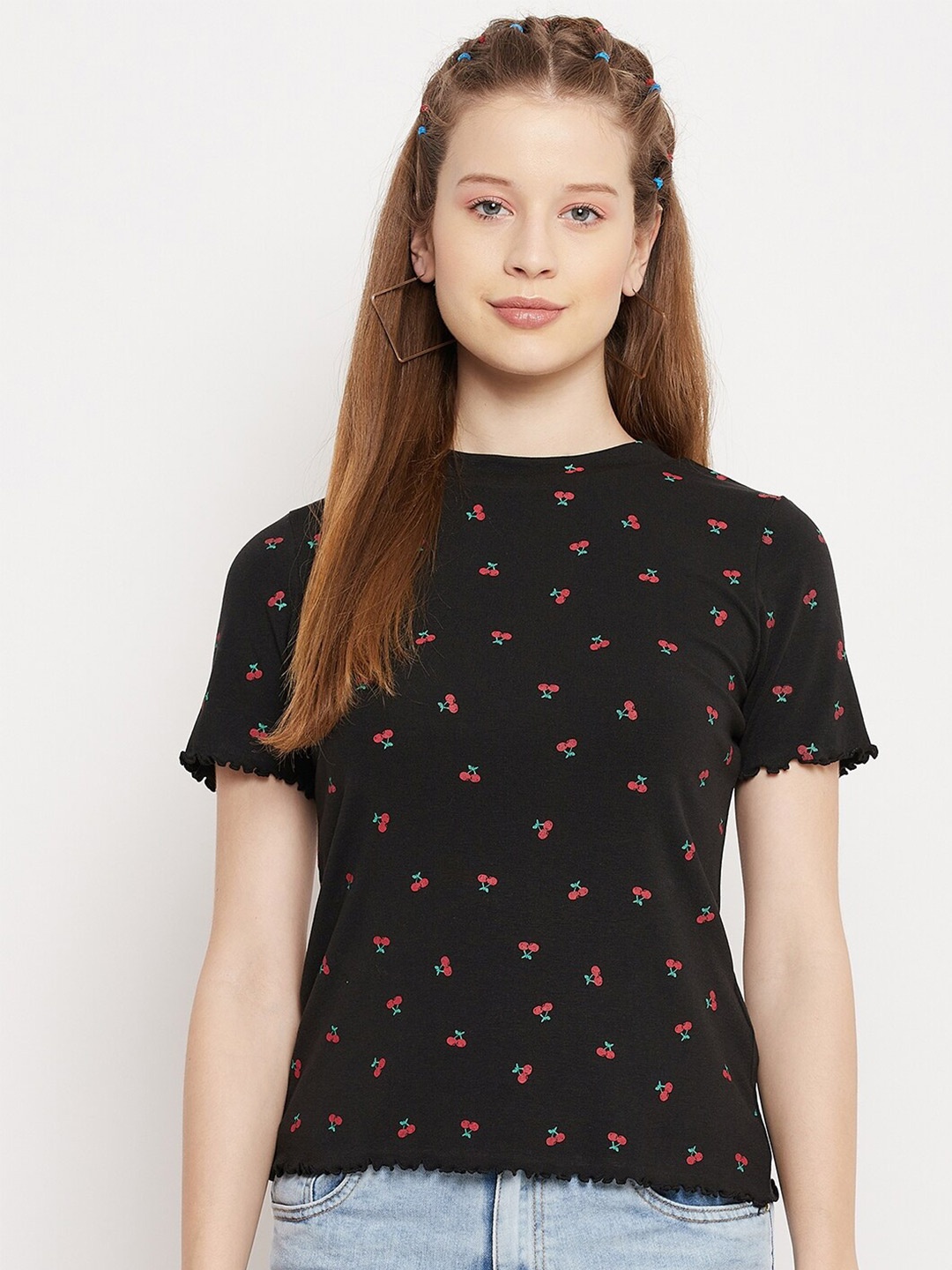 Madame Black Abstract Printed Top