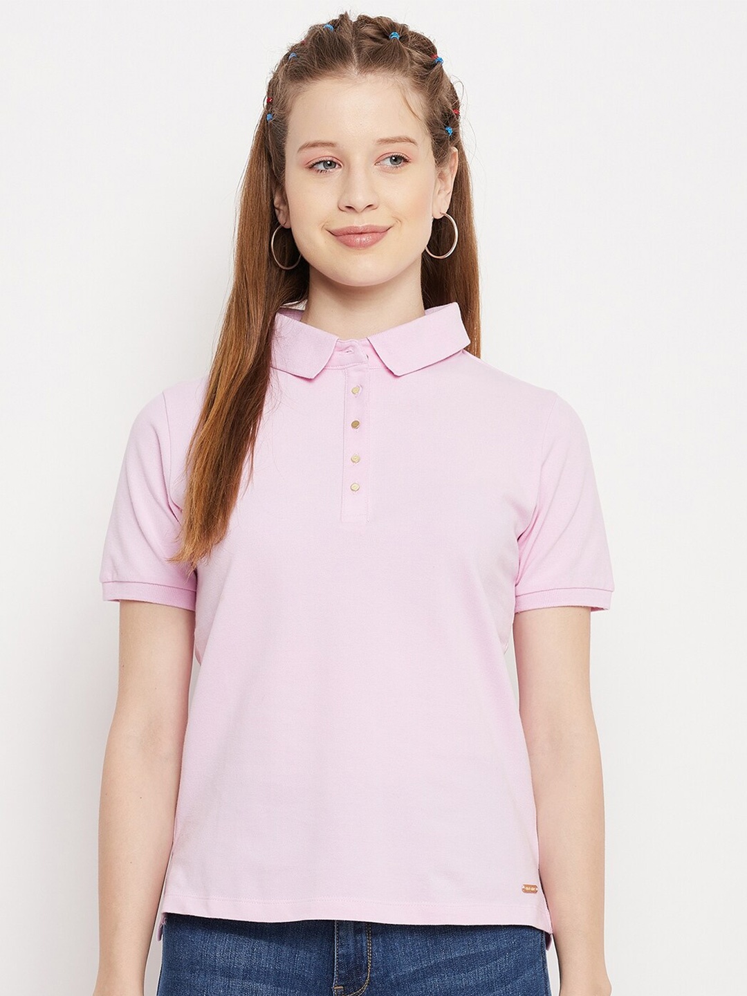 

Madame Women Purple Polo Collar T-shirt