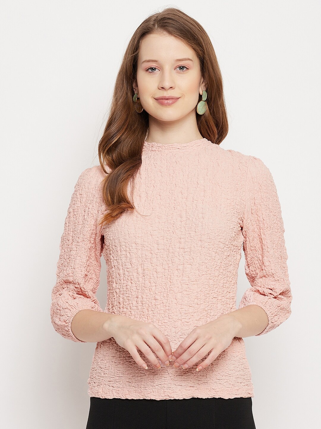 

Madame Peach-Coloured Self Design Top