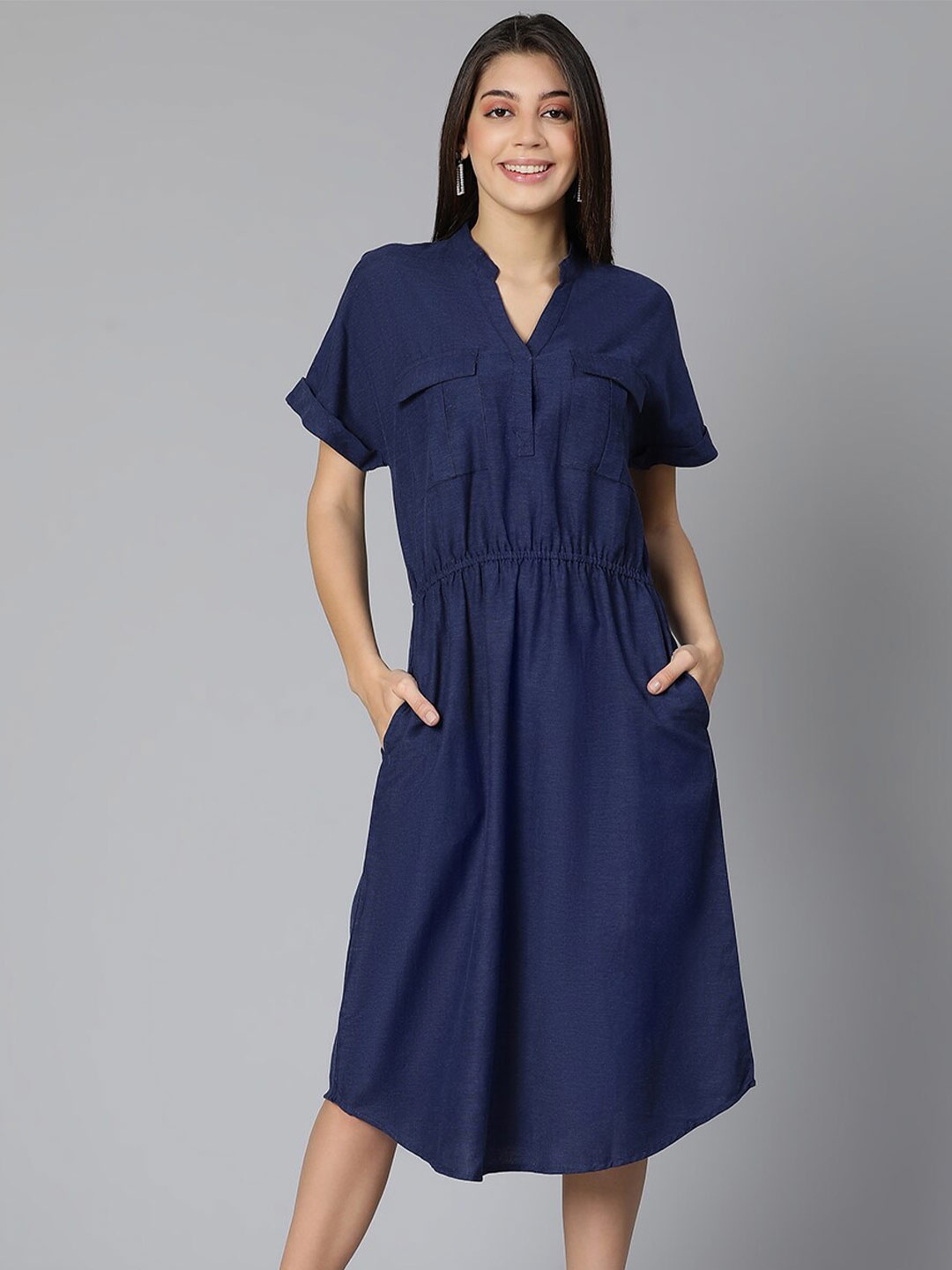 

Oxolloxo Navy Blue A-Line Midi Dress