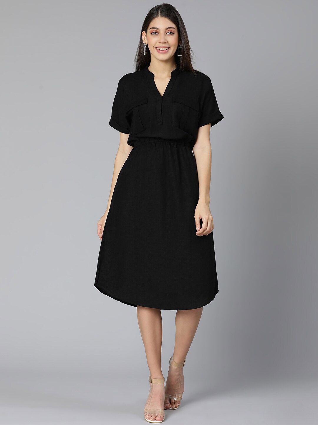 

Oxolloxo Black Solid A-Line Midi Dress