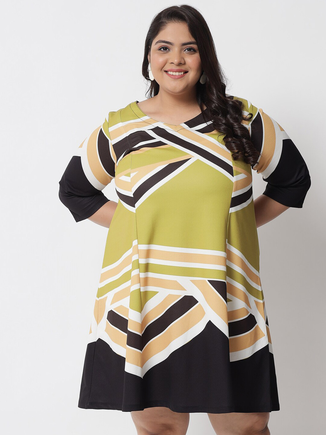 

Amydus Plus Size Green & Black A-Line Dress
