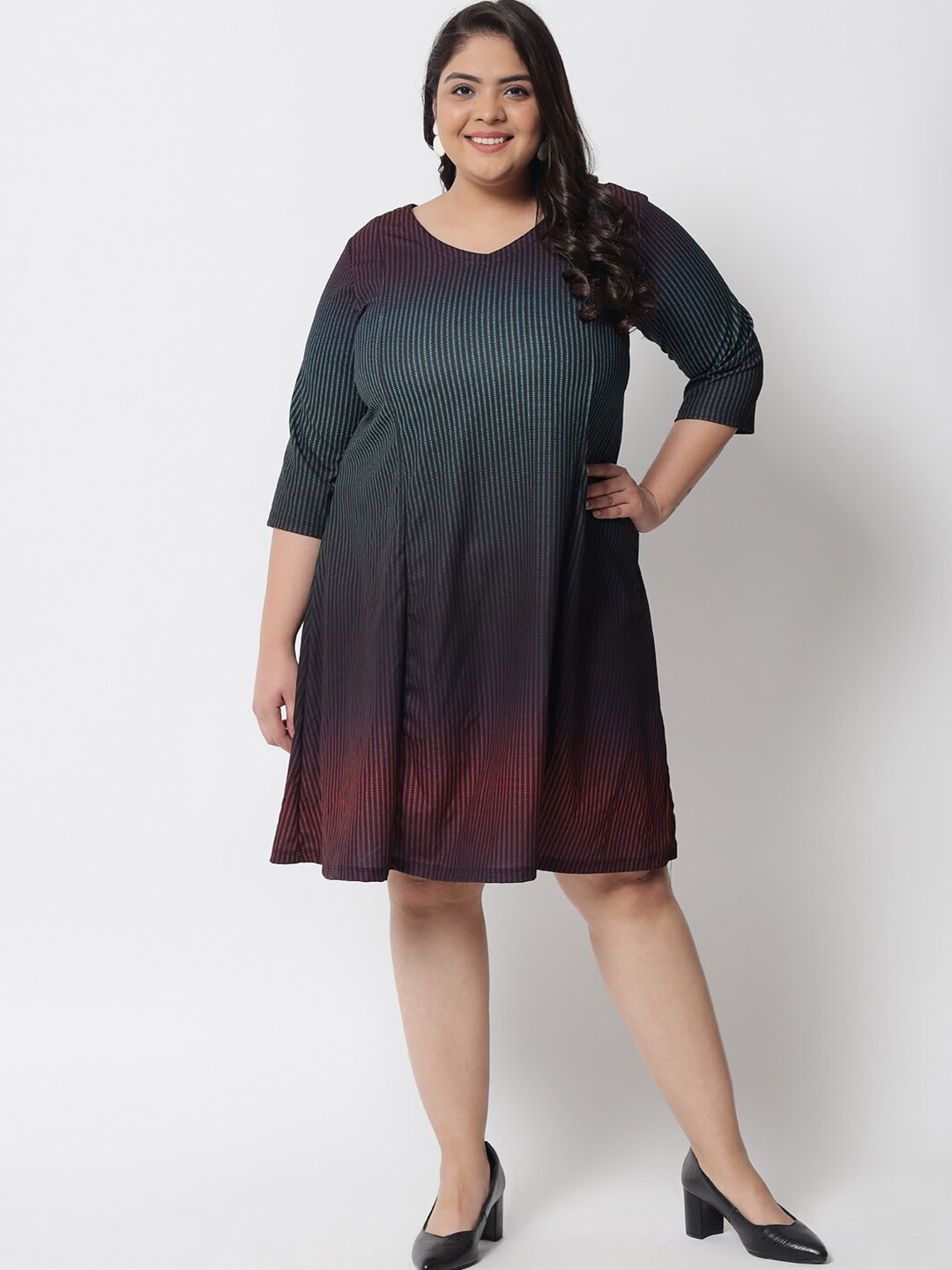 

Amydus Plus Size Self-Design A-Line Dress, Blue