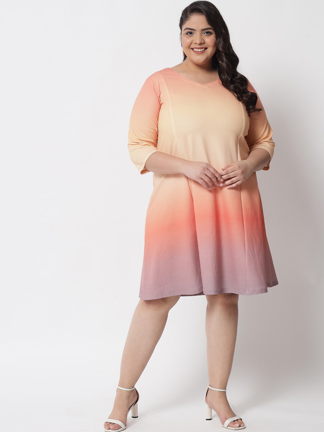 Amydus Plus Size Tie and Dye A-Line Dress, Multi