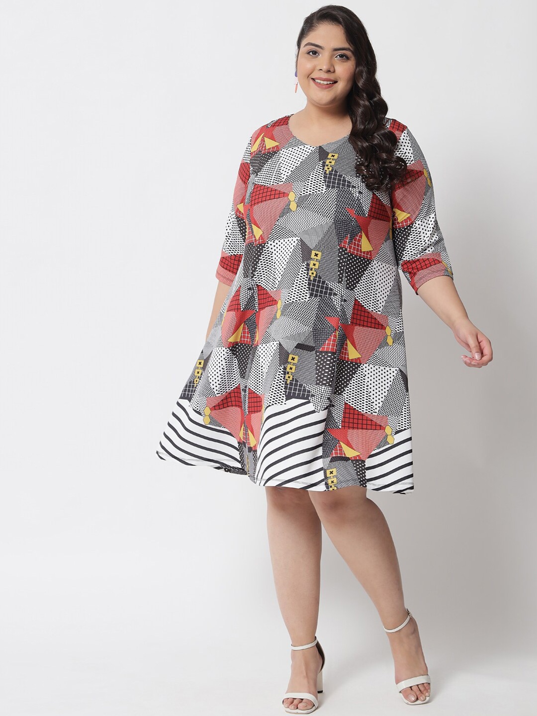 Amydus Plus Size Black & Red A-Line Dress