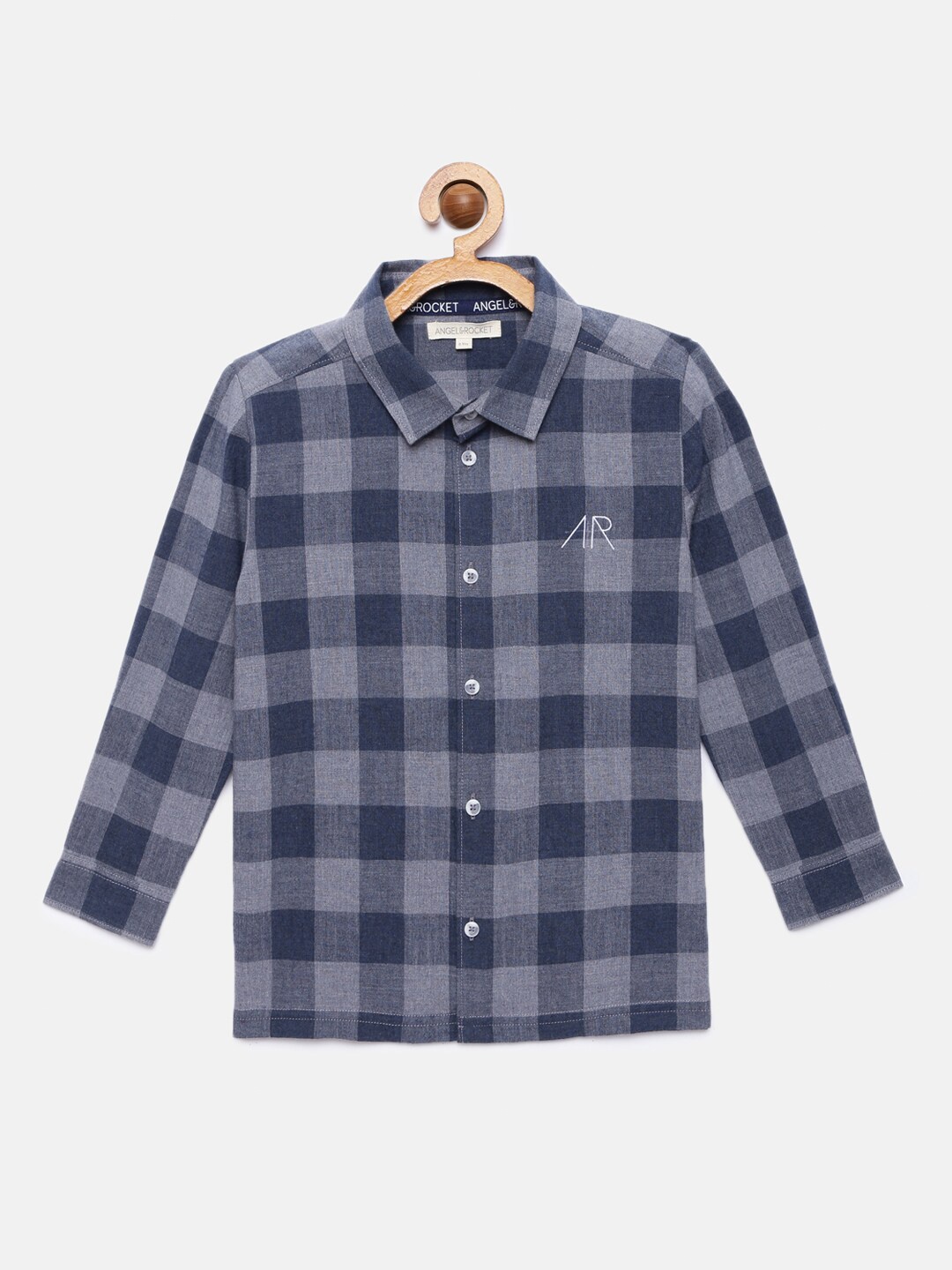 

Angel & Rocket Boys Navy Blue Classic Buffalo Checks Checked Casual Shirt