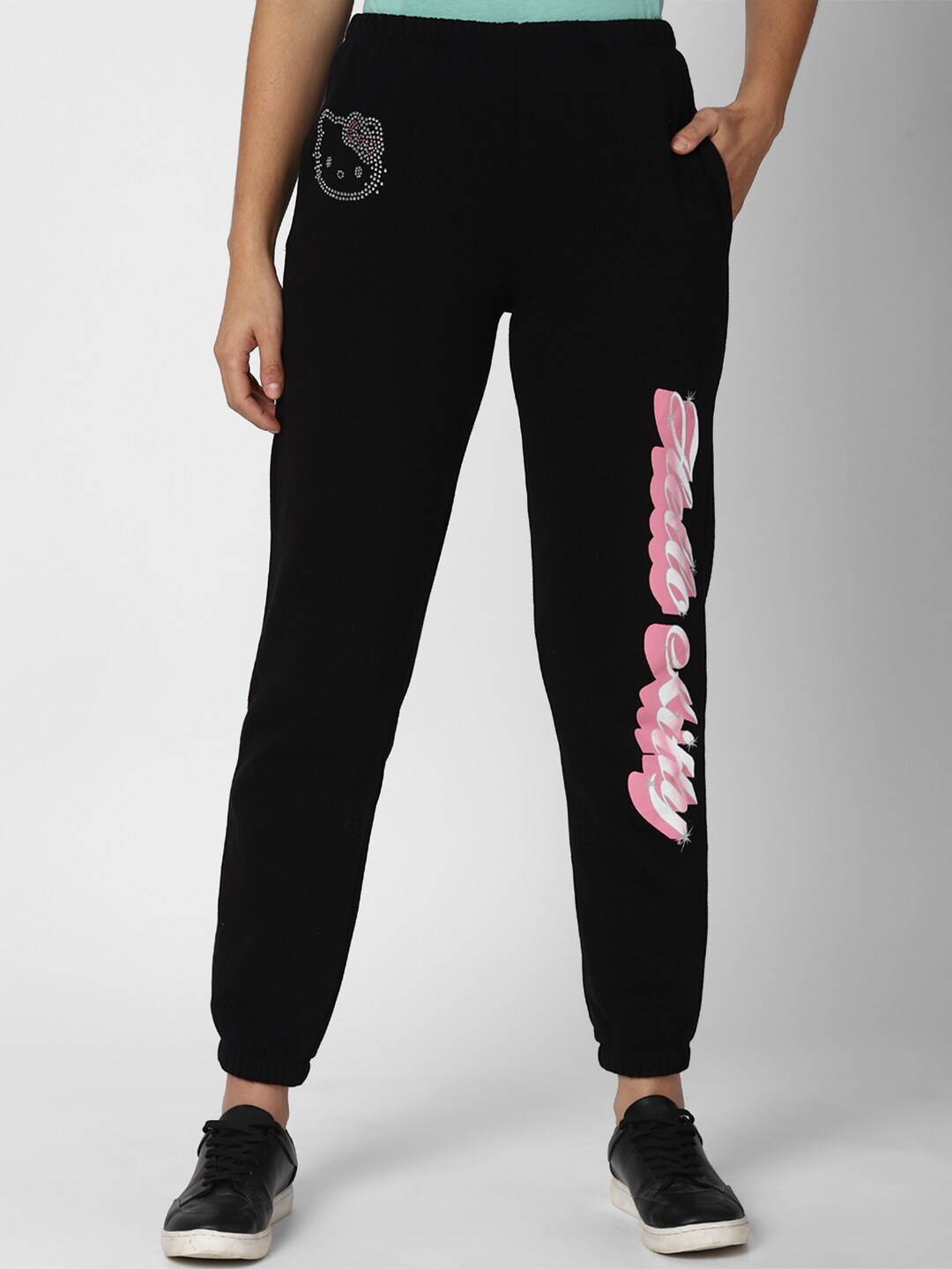 

FOREVER 21 Women Navy Blue Printed Cotton Joggers