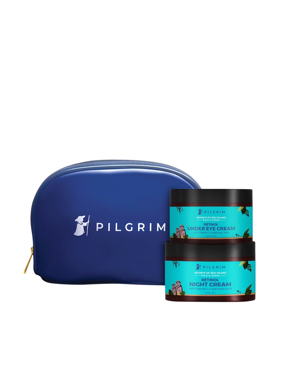 Pilgrim Set of Retinol Under Eye Cream 30g & Night Cream 50g with Vanity Bag, Teal