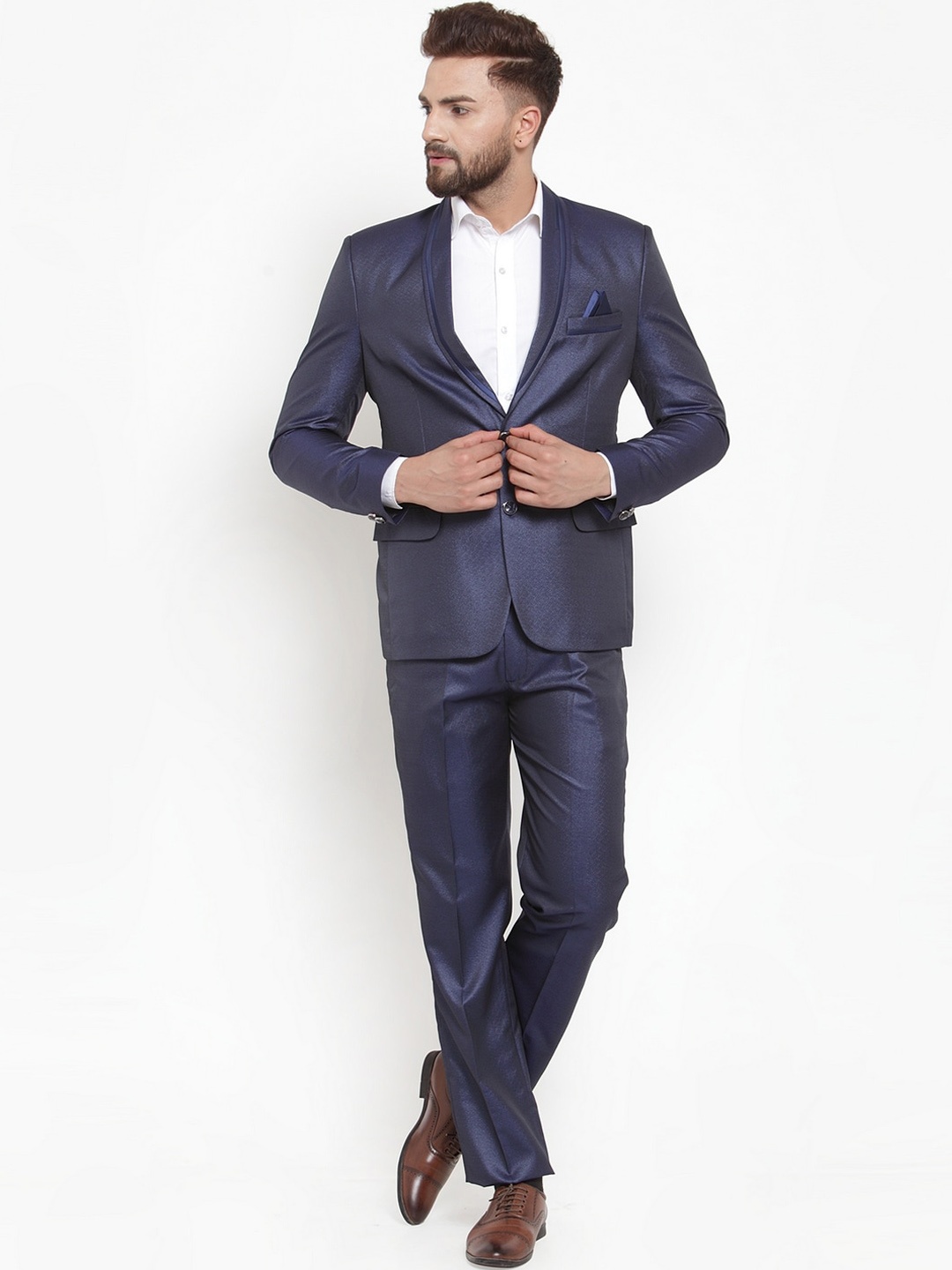 

KLOTTHE Men Blue Solid Slim-Fit Cotton Single-Breasted Two-Piece Suit