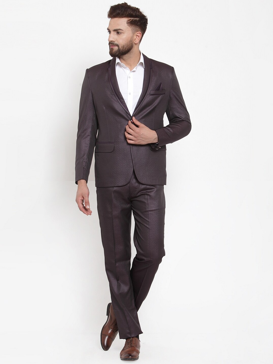 

KLOTTHE Men Purple Solid 2 Piece Single Breasted Slim-Fit Suit