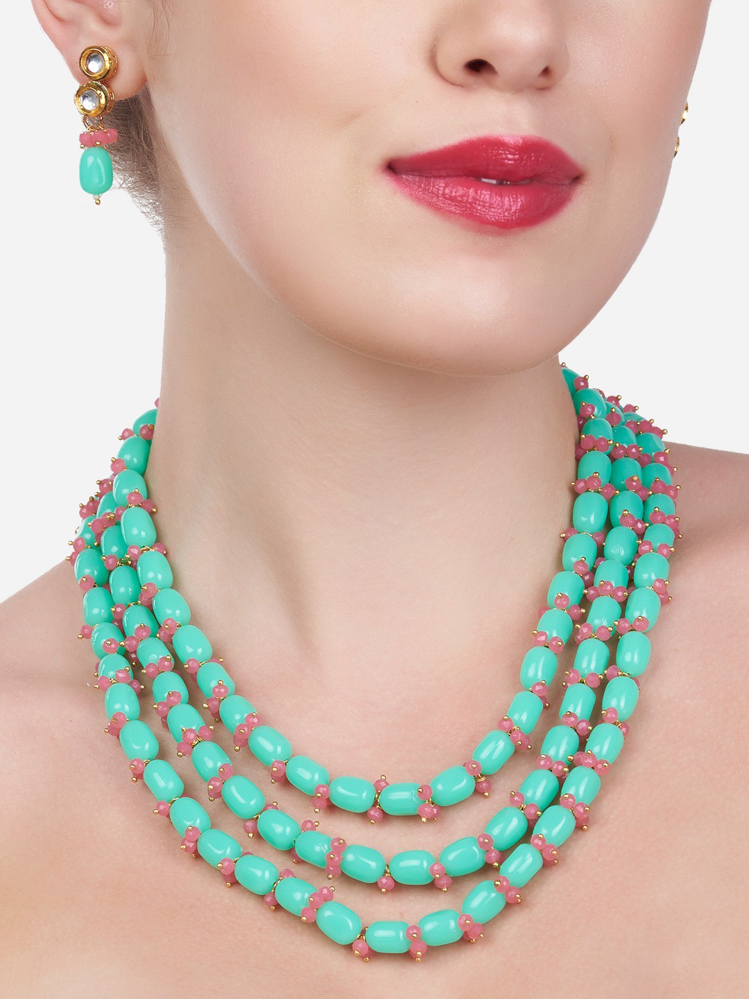 

Zaveri Pearls Gold-Plated Green Beaded Layered Jewellery Set