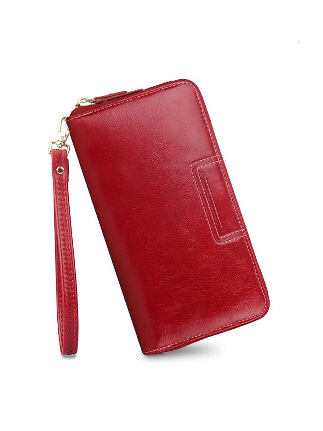 

CONTACTS Women Red Leather Zip Around Wallet