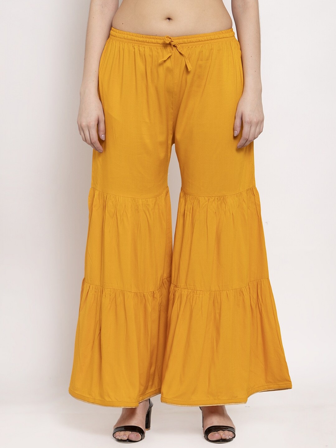 

Miaz Lifestyle Women Mustard Yellow Flared Viscose Rayon Palazzos